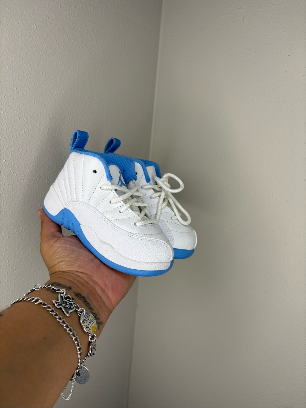 Jordan Kids White and Light Blue Retro Sneakers